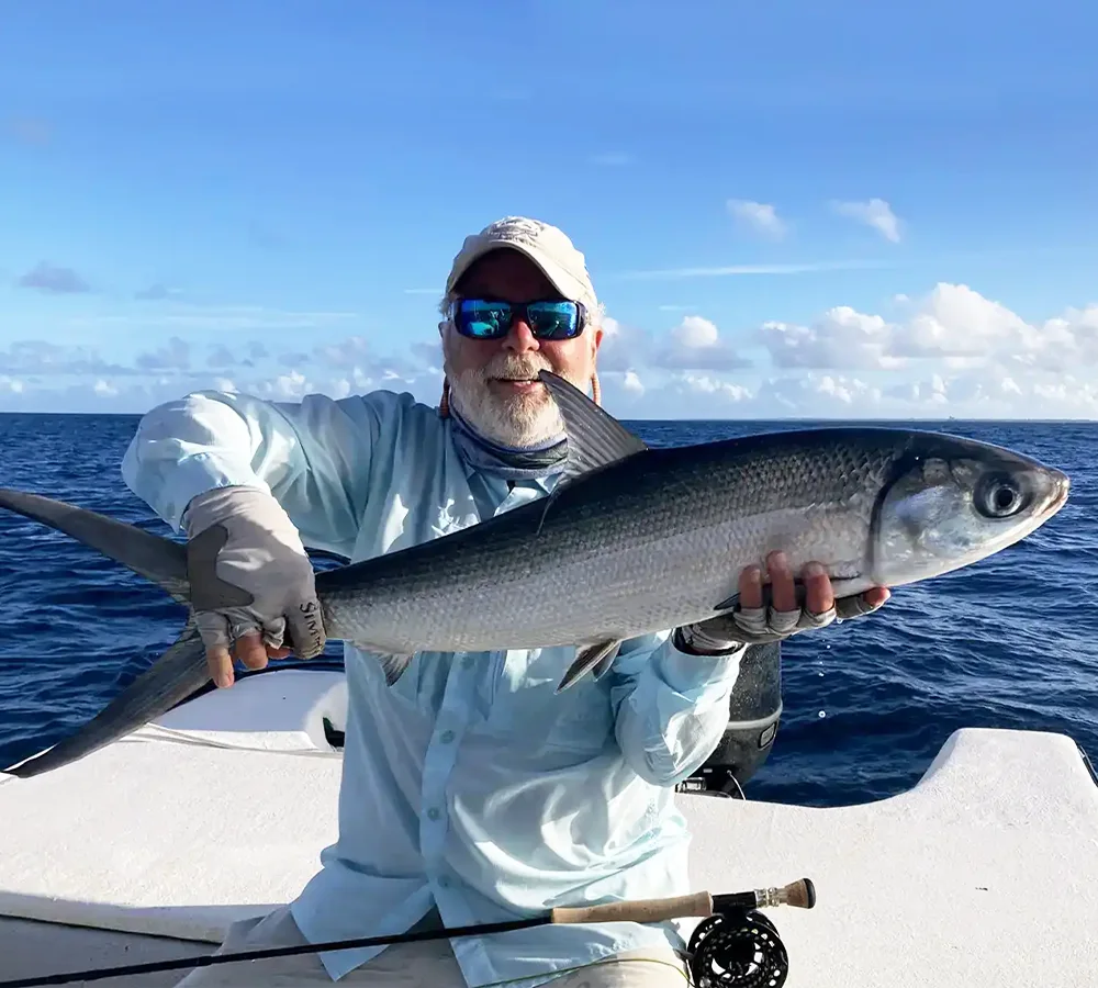 Ron Gager with Milkfish Milkfish fishing at Christmas Island