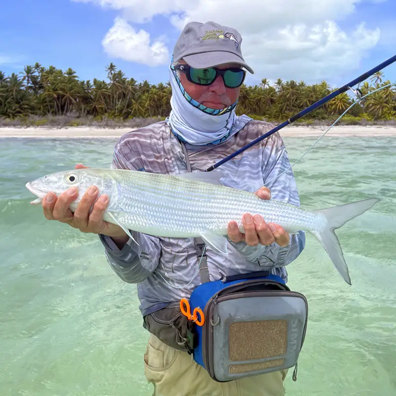 Bruce with Bonefish Tap into some great boneefishing at The Villages on Christmas Island.