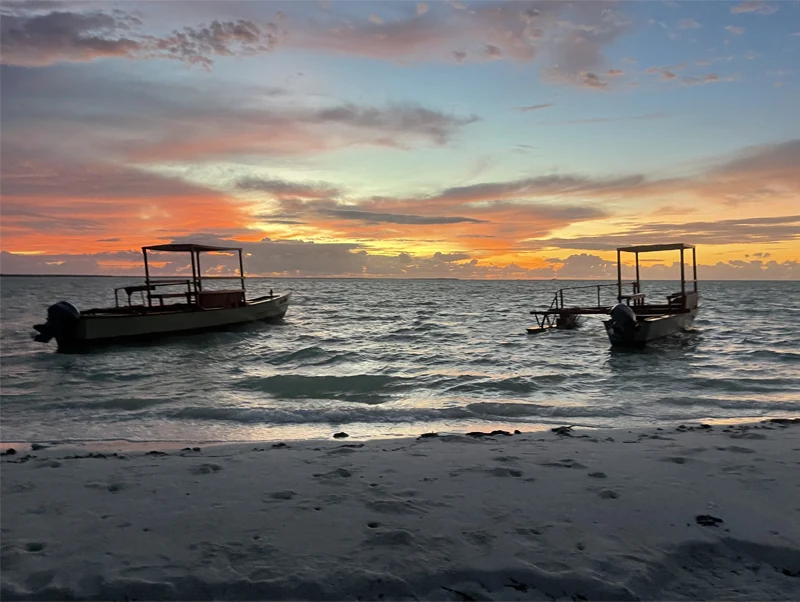 Boats at Sunset The Villages fishing boats at sunset at Christmas Island.