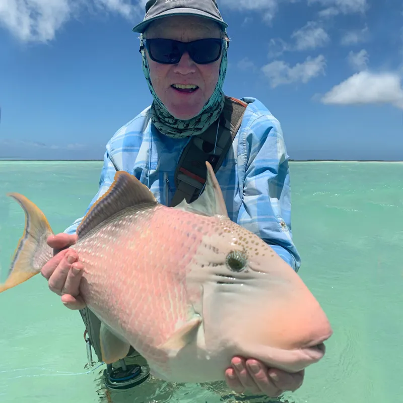 David with a Triggerfish Hosted fishing trips at The Villages on Christmas Island feature inshore and offshore fishing.